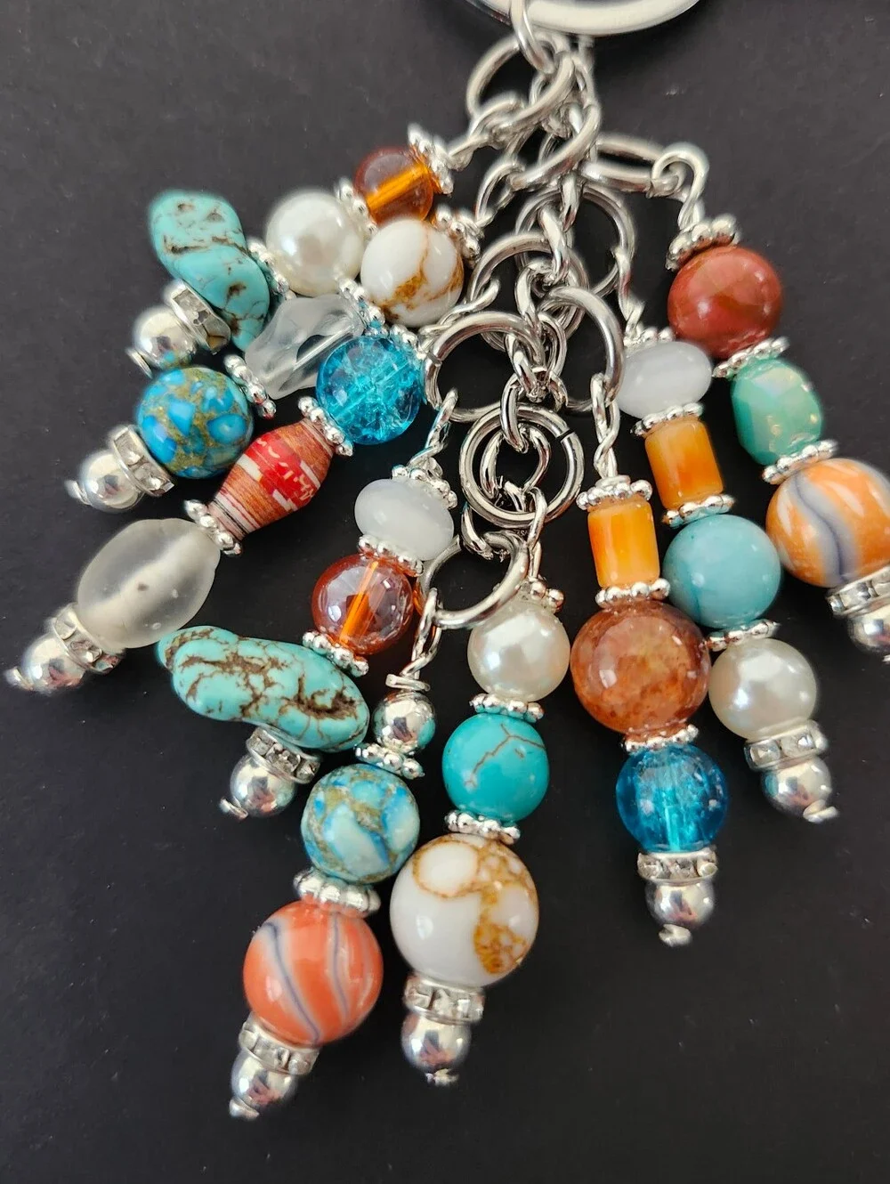 Boho Star Purse Charm or Keychain Howlite Turquoise Paper Agate Handcrafted